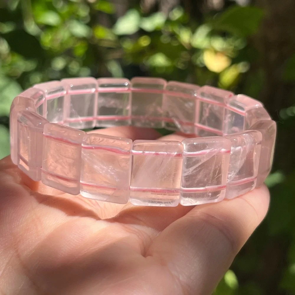 6.75 inches Stretchable high quality translucent‎ rose quartz soft bangle